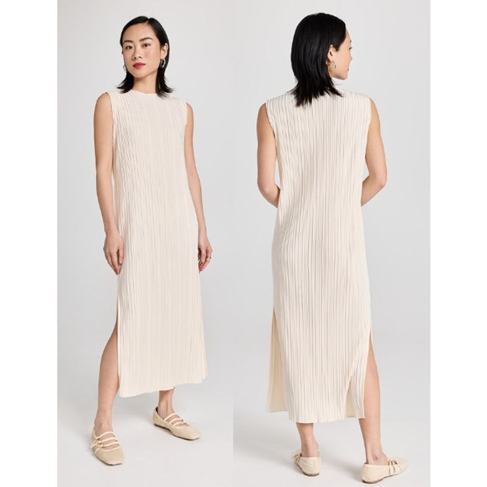 Anine Bing Melanie Sleeveless Slit Side Textured Midi Dress Cream Women's Medium
